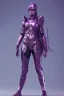 Placeholder: girl in futuristic metal ninja armor, cloak, two swords, glowing purple armor, fighting pose, cyborg