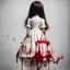 Placeholder: A girl's doll wearing a white dress with red blood bleeding from the back