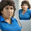 Placeholder: Create a highly realistic 3D scene. An detailed Realistic of Play Football Diego Maradona transforming her into a woman with the same specifications as the attached image. The method of transforming the painting in full detail. A comedic and funny touch. Ultra wide angle. Extremely realistic fine details. Highly realistic detailed display. Great full presentation and amazing drawing style. Transfer the full detailed drawing of the image at a wide and precise angle. Inspiri