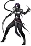 Placeholder: female gray skin Shadar-Kai wielding a Whip a whip made out of black thorns