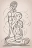 Placeholder: Abstract Picasso style drawing of a woman making pilates with a baby. No faces. Outline only