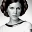 Placeholder: half-length portrait, three-quarter face pose of carrie fisher as Princess Leia with photo realistic fine and very simple short hair, entrancing deep brown eyes, eos5d mark 4, ef 85mm 5.6, Intricate, High Detail, Sharp focus, realism, beautiful and detailed lighting, by Annie Leibovitz