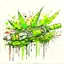 Placeholder: Create an asymmetrical balanced watercolor images of Syringe injection, cocain, cigarrates and weed , heavy brushstrokes, conveying the loss of control and disintegration caused by substance abuse.