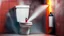 Placeholder: using fire extinguisher to spray at the overflowing toilet