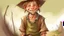 Placeholder: fantasy illustration of a poor country boy. He is 10 years old ,his clothes are torn, but he looks happy.