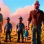 Placeholder: Walter White and his family, 8k, realistic face, with a fedora, sunset background, zombies.