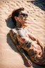 Placeholder: Tatooed woman suntanning