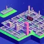 Placeholder: cyberpunk city, walls, isometric