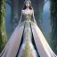 Placeholder: stunning couture gown designed by Marchesa inspired by fairytales, realistic epic fantasy colors, detailed, high quality, intricate, fantasyland background,