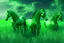 Placeholder: fantasy magical green horses in a field