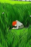 Placeholder: A lonely man is hugging his knees and sleeping in the meadow, cartoon style- anime