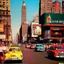 Placeholder: Picture 1950's street life, people, New York, blurry, abstractism, colours, strong texture, 3d, chaotic