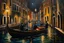 Placeholder: Beautiful realistic scene of a romantic man and woman relaxing in a gondola in a canal in Venice, dark night, streetlights and lights on the gondola, realistic, professional award winning oil on canvas, extremely detailed, high definition, elegant,