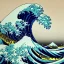 Placeholder: An astronaut floating in space surrounded by a halo of glowing jellyfish, done in the style of Hokusai's The Great Wave off Kanagawa