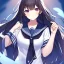 Placeholder: Clear focus, High resolution, Black long hair, fluffy hair, purple eyes, wearing a sailor uniform, rough line