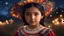 Placeholder: little very young mexican girl, beautiful, peaceful, gentle, confident, calm, wise, happy, facing camera, head and shoulders, traditional Mexican costume, perfect eyes, exquisite composition, night scene, fireflies, stars, mountain view, beautiful intricate insanely detailed octane render, 8k artistic photography, photorealistic concept art, soft natural volumetric cinematic perfect light, chiaroscuro, award-winning photograph, masterpiece, Raphael, Caravaggio, Bouguereau, Alma-Tadema