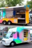 Placeholder: modern looking food truck that has a bunch of bright paint and flashy lights