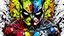 Placeholder: Poster in two gradations, split in half, one side "deadpool", other side "batman", midline of the face, painting by Yoji Shinkawa, tones and colours randoms, , detailed iridescent, metallic, translucent, dramatic lighting, hyper futuristic, digital art,