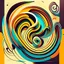 Placeholder: Use bold, flowing lines to create an abstract representation of energy and excitement, incorporating shapes like spirals and dynamic curves, poster colors