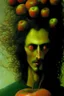 Placeholder: composition hair fully in focus full shot fine detailed oil painting portrait of a man with apples by artist "Zdzisław Beksiński"