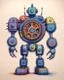 Placeholder: a robot made in the shape of a gear wheel for a children's story, made with crayons, scale the drawing so that it does not protrude beyond the view