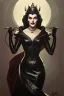 Placeholder: painting of evil queen in black leather, angry, strong, volouptous, busty, cleavage, emperious, mature, highly detailed, digital painting, artstation, concept art, smooth, sharp focus, illustration, art by gaston bussiere and alphonse mucha