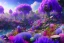 Placeholder: monde en fleurs, blue lake, flower tree-houses, concept art, crépuscule , fuksia bleu oranger, vibrant Color, réaliste, riviere bleu, tree-house wisteria, roses