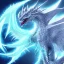 Placeholder: ice dragon with white mask, lots of spikes on its neck, spikes on its back, a few spikes on its tail, and a lightning ball beside it