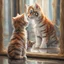 Placeholder: In a world full of fantasy, a little kitten stands in front of a mirror. In place of his own reflection, a majestic tiger appears. The little cat's eyes are wide in awe as she beholds the majesty of the tiger. Details like lush fur, bright orange stripes, and the tiger's intimidating gaze in the mirror create a sharp contrast to the kitten's delicate and innocent appearance Leica Q2 with Summilux 3 Photo