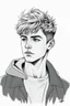 Placeholder: detailed manual graphic art style, youth man portrait, teenager, high detailed face, solitary vibe, modern clothes, short messy hair , atmospheric, detailed linework, highly detailed drawing, modern vibe, artwork, grayscale, no photorealism