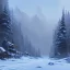 Placeholder: Concept art of the Olympic National Forest during winter, snow by Airi Pan