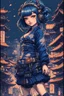 Placeholder: 8bits, Pixel Art, beautiful cyberpunk petit girl, hyperdetailed, illustration by Katsushika Hokusai, darkblue tones,