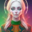 Placeholder: fantasy setting, woman, orange and white hair, green eyes, wavy hair, freckles