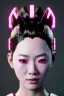 Placeholder: portrait, Asian cyborg woman, samurai warrior :: symmetry photography, cyberpunk style, pink hair, makeup, line eye, light iris, :: black samurai armor, japanese traditional pattern, wires and circuits, pink, white, black :: cinematic, Ultra realistic, dark scene, soft color, highly detailed, unreal engine 5, RTX, ultra detail, 3d, finely drawn, high definition.