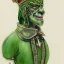 Placeholder: dungeons and dragons, fantasy, goblin, king, green skin, watercolour, large strokes, distinct face, portrait, head, crude crown