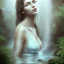 Placeholder: 3d woman under waterfall, wet , realistic, 32k, detailed, art nouveau