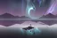 Placeholder: Person seeing a Magic infinite mirror in the misty lagoon, that reflects galaxy, misty landscape