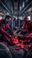 Placeholder: inside a train Zombie’s fighting with each others , blood everywhere