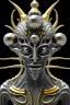 Placeholder: Silver alien, head, wicked, Asian eyes, blood, 8k, finely detailed, photo realistic, Anunnaki black male African Egyptian alien, cracks in the voodoo head, wicked, turquoise eyes, crown, Elephant, 8k, finely detailed, photo realistic, tiger turquoise skull head gold dragon space alien sun skeleton gold gorilla silver crown silver eyes