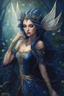 Placeholder: Midnight blue,Dark blue hair,night,dark fairy princess ,elven crown,elven ears,sparkle,glitter,gold armor,dragonflies,rapunzel hair,water lilies