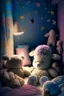 Placeholder: In a cozy child's room, nestled between colorful walls and fluffy pillows, lived a group of enchanting toys who magically came to life each night. Plushie the Sheep, Stardust the Star, Bubbles the Bunny, and Snuggles the Teddy Bear were the best of friends.