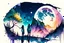 Placeholder: illustration concept art water color style for teenagers in other planet watching the moon and mountains having adventure two teenagers mystery weird cretures trees exiting