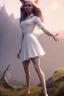 Placeholder: elven young woman, wearing light dress, happy expression, visible ultradetailed armonious cute femine face, visible ultradetailed legs feet hands and pointy ears, luminous weather, field in the mountains, ultra realistic, concept art, intricate details, highly detailed, photorealistic, octane render, 8 k, unreal engine, art by artgerm and greg rutkowski and charlie bowater and magali villeneuve and alphonse mucha