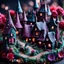 Placeholder: Detailed creepy odd village made of modeling clay, naïve, people walking, Tim Burton, flowers, stars and planets, Harry Potter, strong texture, extreme detail, decal, rich moody colors, sparkles, clean, bokeh, odd