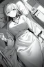 Placeholder: girl in bed, hospital patient room, greyscale