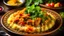 Placeholder: A vibrant and aromatic plate of biryani with saffron rice, tender chicken pieces, and colorful vegetables, garnished with fresh cilantro and crispy fried onions, presented on a traditional Indian plate