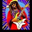 Placeholder: hippie JIMI HENDRIX Santa playing electric guitar, psychedelic, peace sign, MUSHROOMS, TRIPPY, ACID, LSD, dreadlocks