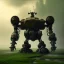 Placeholder: hyperrealistic shot, rusting and moss covered mecha robot, earth color palette, sharp focus, puddle reflection, tire water splash, refraction, rain and lightning on the horizon, shadowcast, detailed and intricate, cinematic composition, tilt shift photography