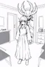 Placeholder: girl with demon mask in the middle of the room., line arts, manga style