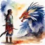 Placeholder: Watercolor Native confronting the ancien feather dragon